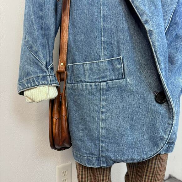 Vintage Denim Oversized Jacket One Button Shawl Collar Western Fishermancore - Picture 8 of 8